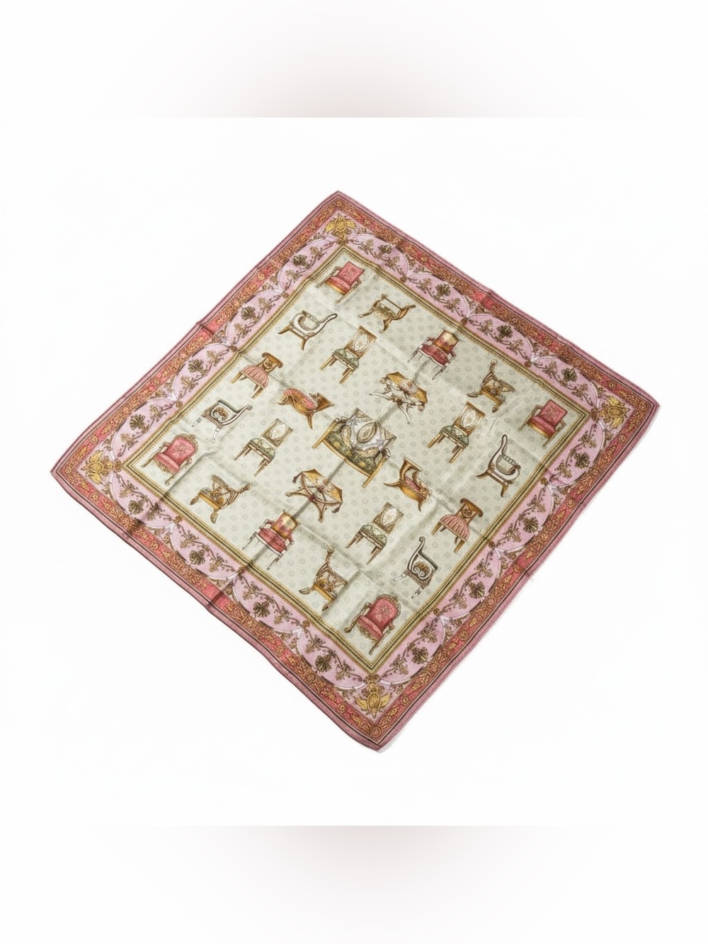 Gucci ✨NEW CONDITION ✨Silk Scarf with Antique Chair Motif — Pink & Cream - Picture 4 of 7